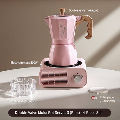 BINCOO Dual Valve Moka Pot with Electric Stove Set Home Coffee Maker Manual Coffee Grinder Italian Espresso Extraction Coffee Utensil Set 2Cups/4Cups