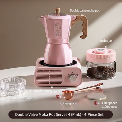 BINCOO Dual Valve Moka Pot with Electric Stove Set Home Coffee Maker Manual Coffee Grinder Italian Espresso Extraction Coffee Utensil Set 2Cups/4Cups