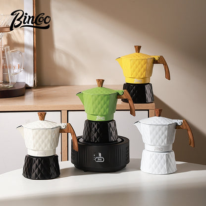 BINCOO Double Valve Moka Pot with Electric Heater Set Coffee Maker & Grinder Outdoor Mini Italian Extraction Coffee Machine Set