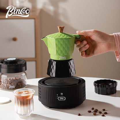 BINCOO Double Valve Moka Pot with Electric Heater Set Coffee Maker & Grinder Outdoor Mini Italian Extraction Coffee Machine Set