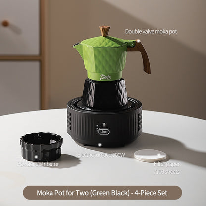 BINCOO Double Valve Moka Pot with Electric Heater Set Coffee Maker & Grinder Outdoor Mini Italian Extraction Coffee Machine Set
