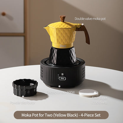 BINCOO Double Valve Moka Pot with Electric Heater Set Coffee Maker & Grinder Outdoor Mini Italian Extraction Coffee Machine Set