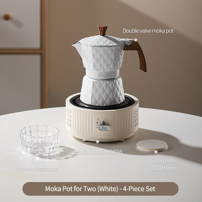 BINCOO Double Valve Moka Pot with Electric Heater Set Coffee Maker & Grinder Outdoor Mini Italian Extraction Coffee Machine Set