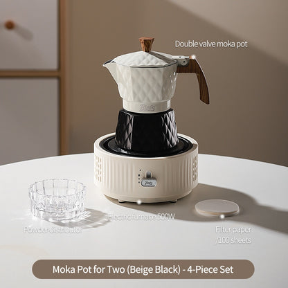BINCOO Double Valve Moka Pot with Electric Heater Set Coffee Maker & Grinder Outdoor Mini Italian Extraction Coffee Machine Set