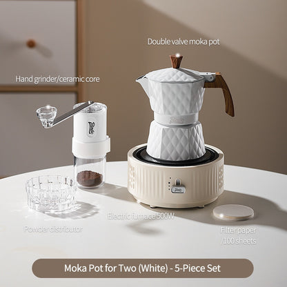 BINCOO Double Valve Moka Pot with Electric Heater Set Coffee Maker & Grinder Outdoor Mini Italian Extraction Coffee Machine Set
