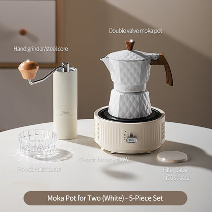 BINCOO Double Valve Moka Pot with Electric Heater Set Coffee Maker & Grinder Outdoor Mini Italian Extraction Coffee Machine Set