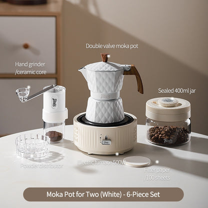 BINCOO Double Valve Moka Pot with Electric Heater Set Coffee Maker & Grinder Outdoor Mini Italian Extraction Coffee Machine Set