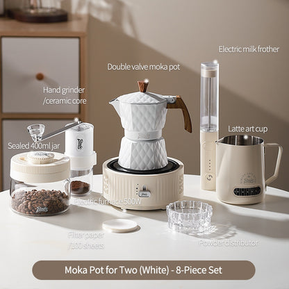 BINCOO Double Valve Moka Pot with Electric Heater Set Coffee Maker & Grinder Outdoor Mini Italian Extraction Coffee Machine Set