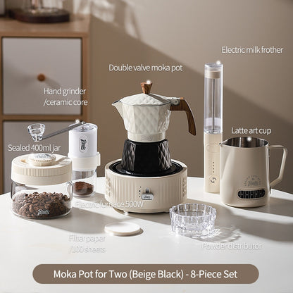 BINCOO Double Valve Moka Pot with Electric Heater Set Coffee Maker & Grinder Outdoor Mini Italian Extraction Coffee Machine Set