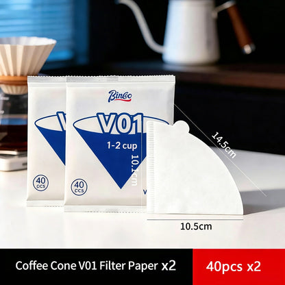 BINCOO V-Shaped Coffee Filter Paper Pour Over Coffee Filter Tool V60 Dripper Filter Paper Round & Fan Shaped