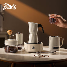 BINCOO European-style Double Valve Moka Pot with Electric Stove Set Household Coffee Maker & Manual Coffee Grinder Set 2Cups