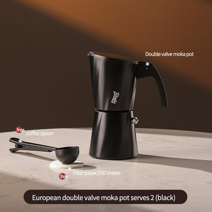 BINCOO European-style Double Valve Moka Pot with Electric Stove Set Household Coffee Maker & Manual Coffee Grinder Set 2Cups