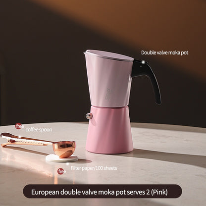 BINCOO European-style Double Valve Moka Pot with Electric Stove Set Household Coffee Maker & Manual Coffee Grinder Set 2Cups