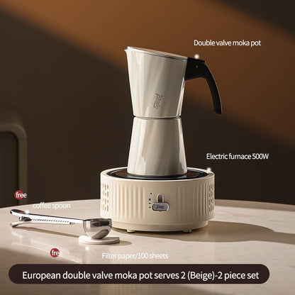 BINCOO European-style Double Valve Moka Pot with Electric Stove Set Household Coffee Maker & Manual Coffee Grinder Set 2Cups