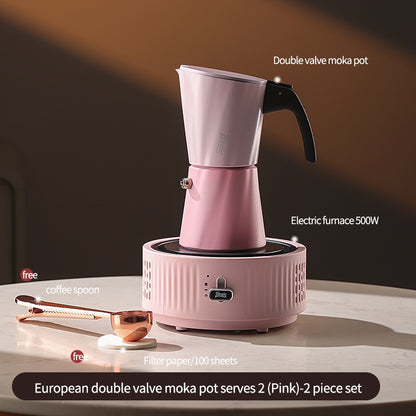 BINCOO European-style Double Valve Moka Pot with Electric Stove Set Household Coffee Maker & Manual Coffee Grinder Set 2Cups