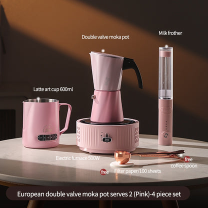 BINCOO European-style Double Valve Moka Pot with Electric Stove Set Household Coffee Maker & Manual Coffee Grinder Set 2Cups