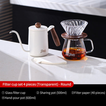 BINCOO Hand Drip Coffee Wooden Tray with Glass V60 Dripper Glass Sharing Pot Home Brewing Coffee Appliance Set