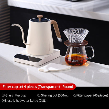 BINCOO Hand Drip Coffee Wooden Tray with Glass V60 Dripper Glass Sharing Pot Home Brewing Coffee Appliance Set