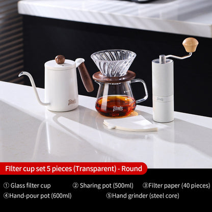 BINCOO Hand Drip Coffee Wooden Tray with Glass V60 Dripper Glass Sharing Pot Home Brewing Coffee Appliance Set