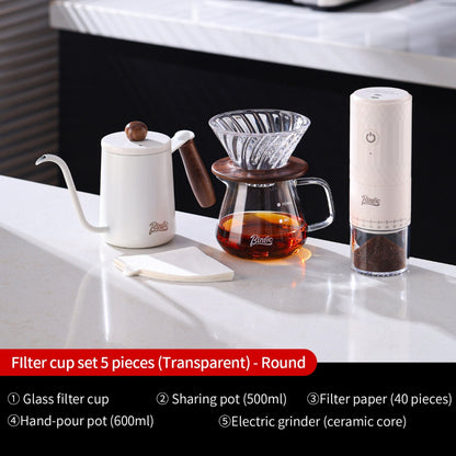 BINCOO Hand Drip Coffee Wooden Tray with Glass V60 Dripper Glass Sharing Pot Home Brewing Coffee Appliance Set