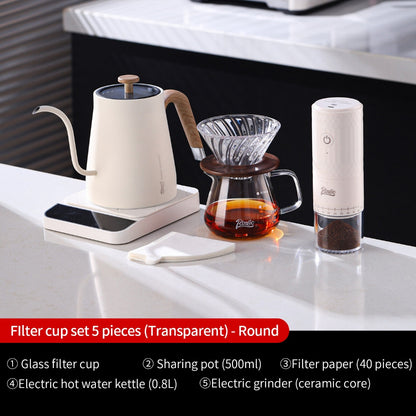BINCOO Hand Drip Coffee Wooden Tray with Glass V60 Dripper Glass Sharing Pot Home Brewing Coffee Appliance Set