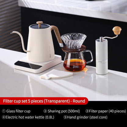 BINCOO Hand Drip Coffee Wooden Tray with Glass V60 Dripper Glass Sharing Pot Home Brewing Coffee Appliance Set