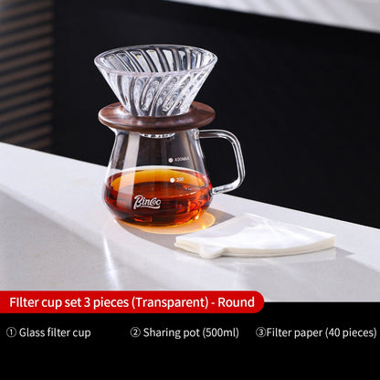 BINCOO V60 Hand Drip Coffee Dripper Glass Extraction Filter Cup Glass Coffee Server 3-Piece Set