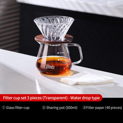 BINCOO V60 Hand Drip Coffee Dripper Glass Extraction Filter Cup Glass Coffee Server 3-Piece Set
