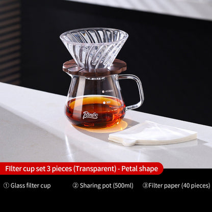 BINCOO V60 Hand Drip Coffee Dripper Glass Extraction Filter Cup Glass Coffee Server 3-Piece Set