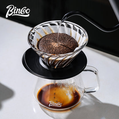 BINCOO V60 Pour Over Coffee Glass Dripper Drip Filter Heat Resistant Glass Server Set 400ML