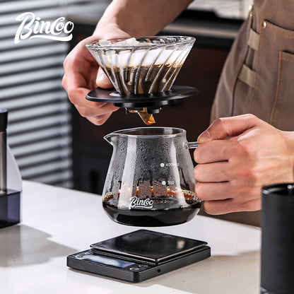 BINCOO V60 Pour Over Coffee Glass Dripper Drip Filter Heat Resistant Glass Server Set 400ML