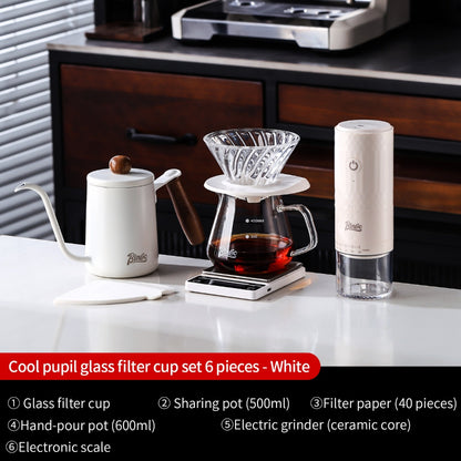 BINCOO V60 Hand Drip Coffee Dripper Drip Coffee Server with Coffee Grinder Set Coffee Brewing Utensil Set