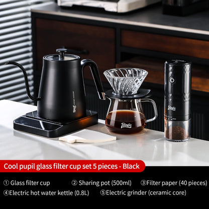 BINCOO V60 Hand Drip Coffee Dripper Drip Coffee Server with Coffee Grinder Set Coffee Brewing Utensil Set