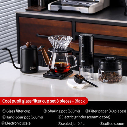 BINCOO V60 Hand Drip Coffee Dripper Drip Coffee Server with Coffee Grinder Set Coffee Brewing Utensil Set