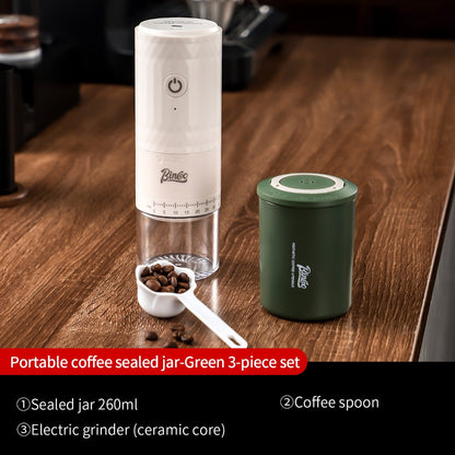 BINCOO Coffee Bean Sealed Can with Electric Coffee Grinder Set One-way Exhaust Vacuum Storage Container