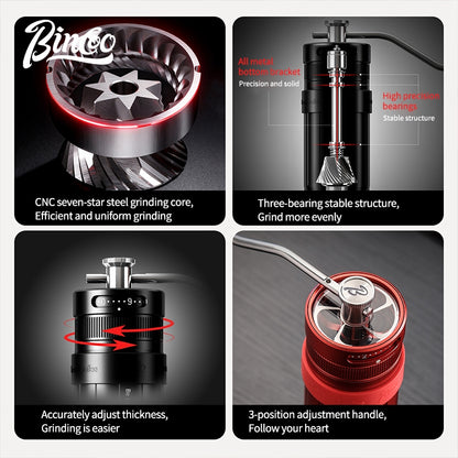 BINCOO Portable Manual Coffee Grinder 7 Steel Blade Hand Coffee Mill Outdoor Travel Use