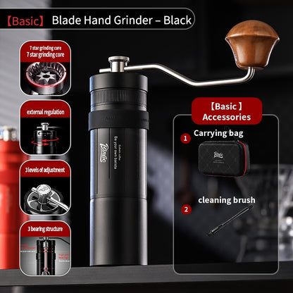 BINCOO Portable Manual Coffee Grinder 7 Steel Blade Hand Coffee Mill Outdoor Travel Use