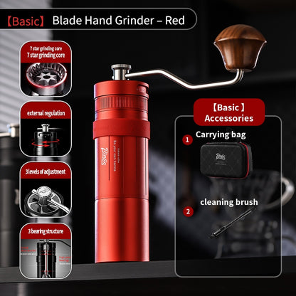 BINCOO Portable Manual Coffee Grinder 7 Steel Blade Hand Coffee Mill Outdoor Travel Use