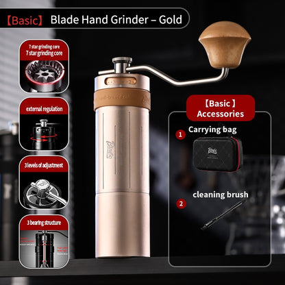 BINCOO Portable Manual Coffee Grinder 7 Steel Blade Hand Coffee Mill Outdoor Travel Use