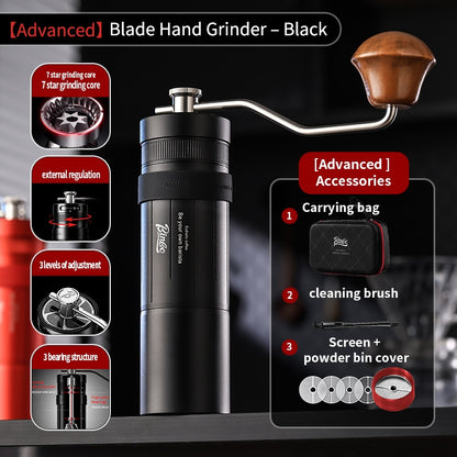 BINCOO Portable Manual Coffee Grinder 7 Steel Blade Hand Coffee Mill Outdoor Travel Use