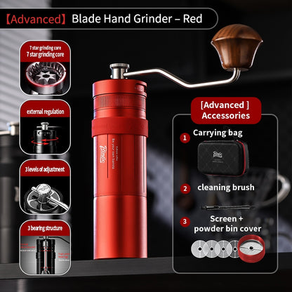 BINCOO Portable Manual Coffee Grinder 7 Steel Blade Hand Coffee Mill Outdoor Travel Use