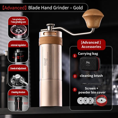 BINCOO Portable Manual Coffee Grinder 7 Steel Blade Hand Coffee Mill Outdoor Travel Use