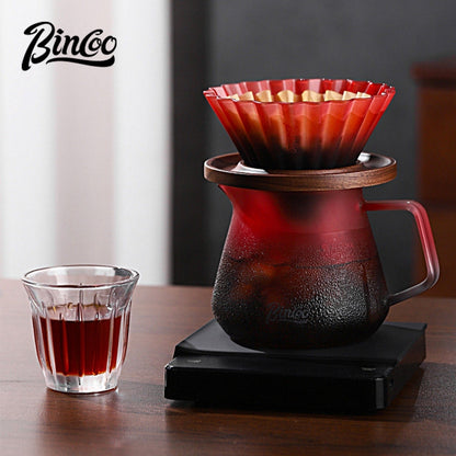 BINCOO Blackberry Gradient Glass Coffee Server with Wooden Holder & Glass Dripper, V60 Drip Hand Brew Coffee Set 500ML