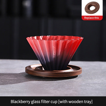 BINCOO Blackberry Gradient Glass Coffee Server with Wooden Holder & Glass Dripper, V60 Drip Hand Brew Coffee Set 500ML