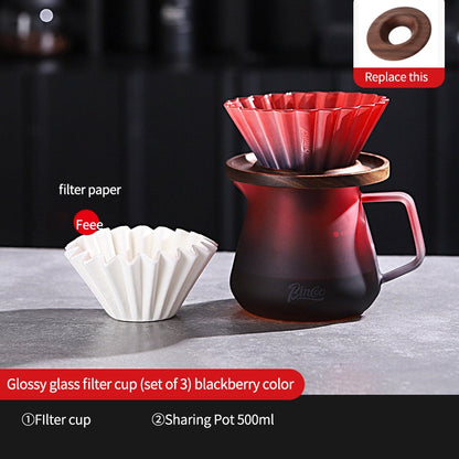 BINCOO Blackberry Gradient Glass Coffee Server with Wooden Holder & Glass Dripper, V60 Drip Hand Brew Coffee Set 500ML