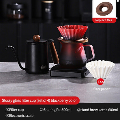 BINCOO Hand Brew Coffee Set with V60 Glass Dripper Coffee Server & Manual Grinder Drip Style Home Coffee Kit