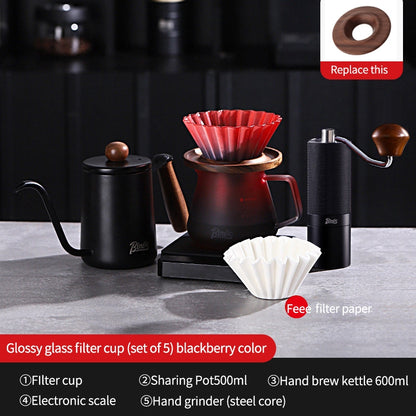 BINCOO Hand Brew Coffee Set with V60 Glass Dripper Coffee Server & Manual Grinder Drip Style Home Coffee Kit