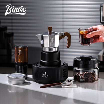 BINCOO Silver-black Three-valve Moka Pot with Electric Stove Set Coffee Brewer Outdoor Espresso Extraction Coffee Pot Set Coffee Utensils 1Cup/2Cups