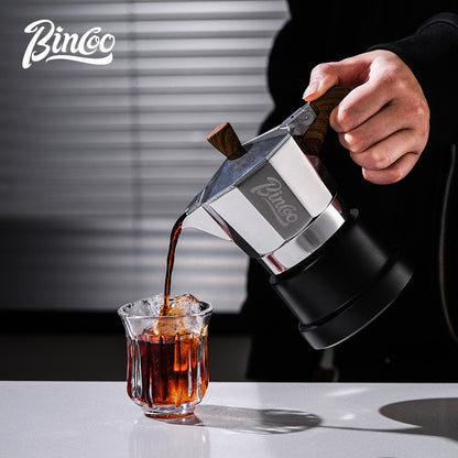 BINCOO Silver-black Three-valve Moka Pot with Electric Stove Set Coffee Brewer Outdoor Espresso Extraction Coffee Pot Set Coffee Utensils 1Cup/2Cups