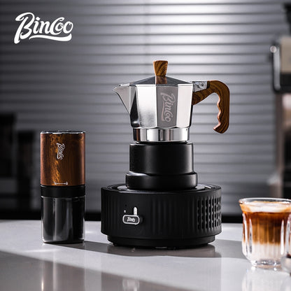 BINCOO Silver-black Three-valve Moka Pot with Electric Stove Set Coffee Brewer Outdoor Espresso Extraction Coffee Pot Set Coffee Utensils 1Cup/2Cups